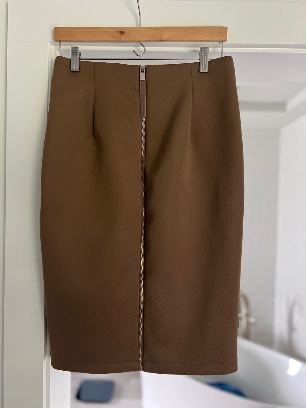 Catherine Malandrino Brown Stretch Pencil Skirt Full Zip Back Size 8
